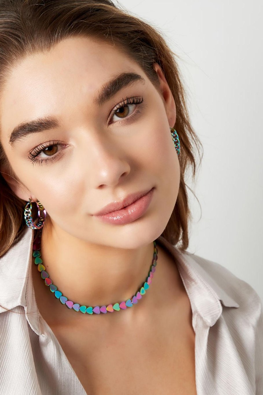 Collar corazones holográficos Multicolor Hematita Imagen4